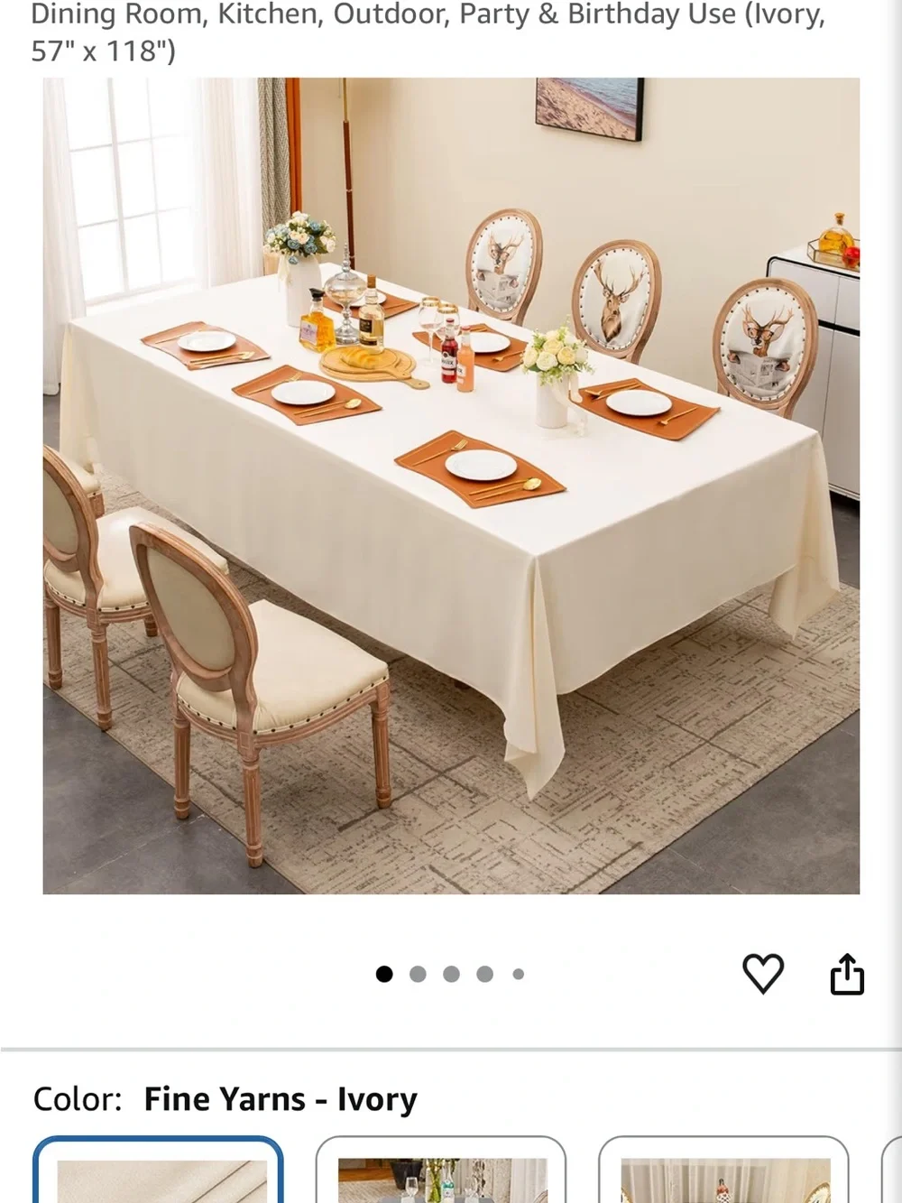 Balcony & Falcon Ivory Tablecloth 57” x 118”